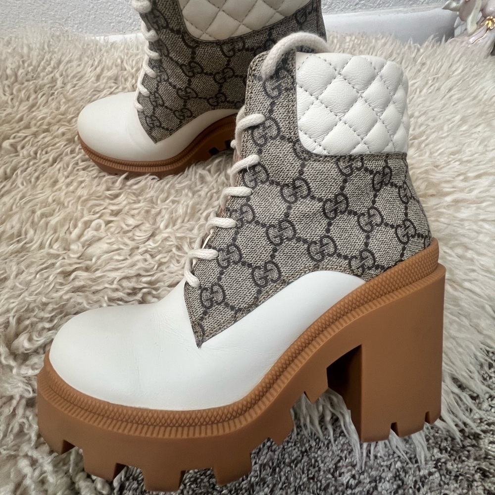 Gucci GG Canvas Quilted Leather Platform Boots – Ivory/Tan - Picture 11 of 16